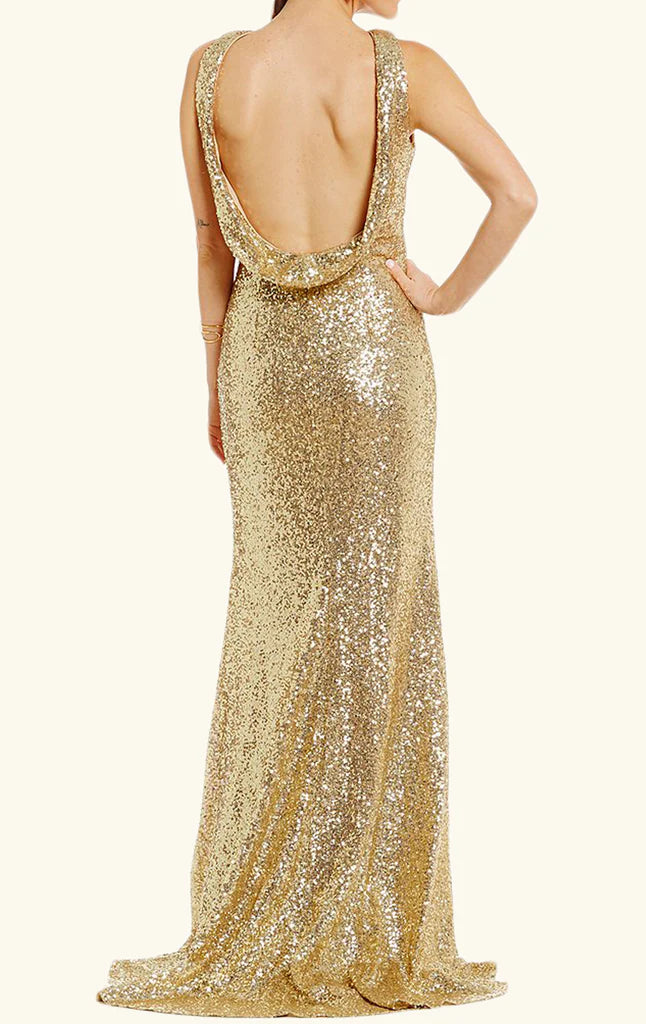 Neckholder-Pailletten-Ballkleid mit Schlitz, formelles Abendkleid